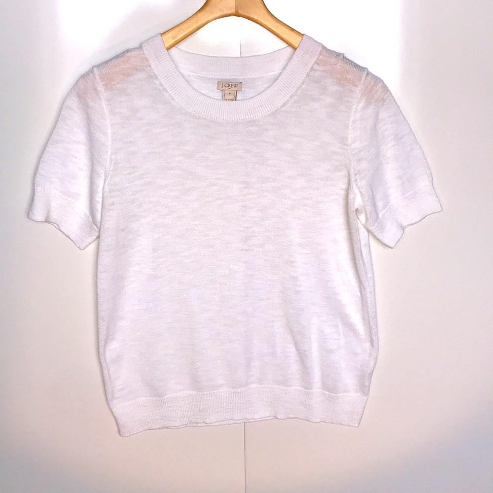 J. CREW Short-Sleeve White Cotton Crewneck Sweater Perfect Condition SIZE MEDIUM